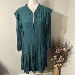 AMADI Rossi Ruffled Tunic Women Size 3/4 Sleeve Teal Green Tiered Mini Dress XL